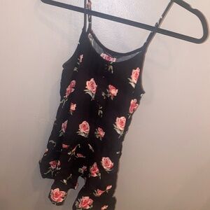 Black Floral Linen style Tank top with lace trim